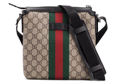 gucci flat messenger gg supreme web beige/black